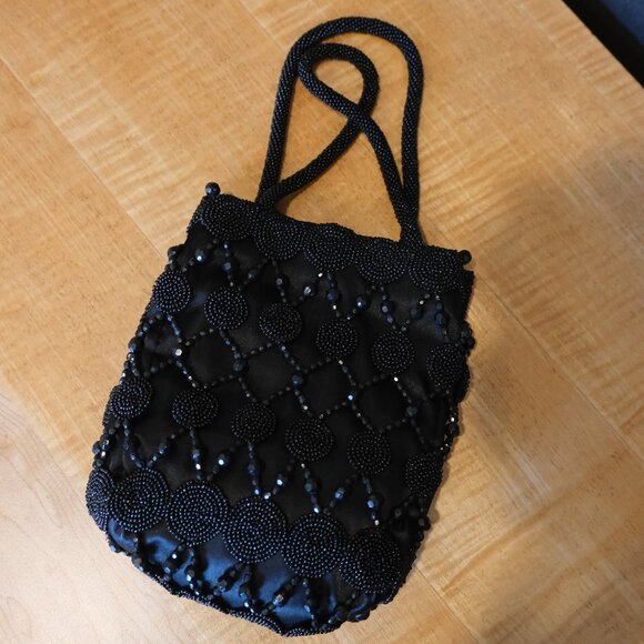 None Handbags - Black beaded Evening bag with Satin lining